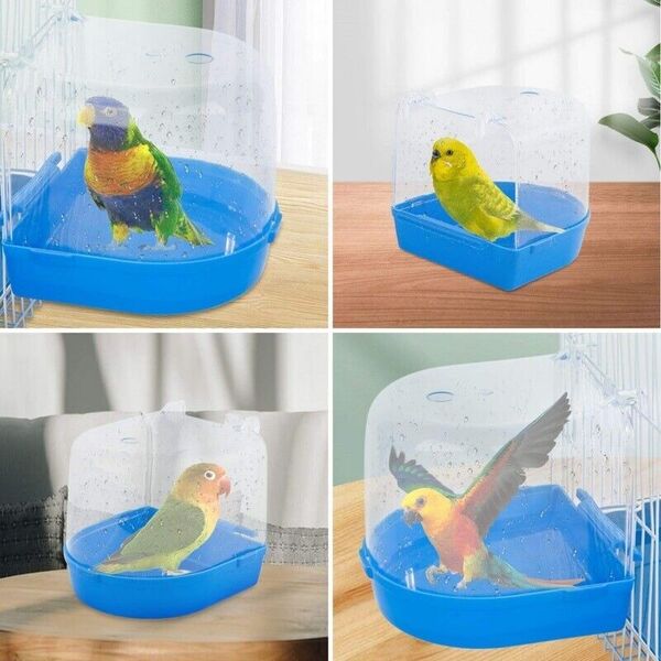 Bird Cage Hanging Small Bird Water Bath Box Transparent Sandbath Bathtub Feeder