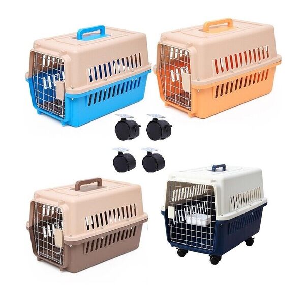 Portable Dog Carry Cage Kennel Crate Pet Cat Carrier Travel Cage Wheel Max 30kg