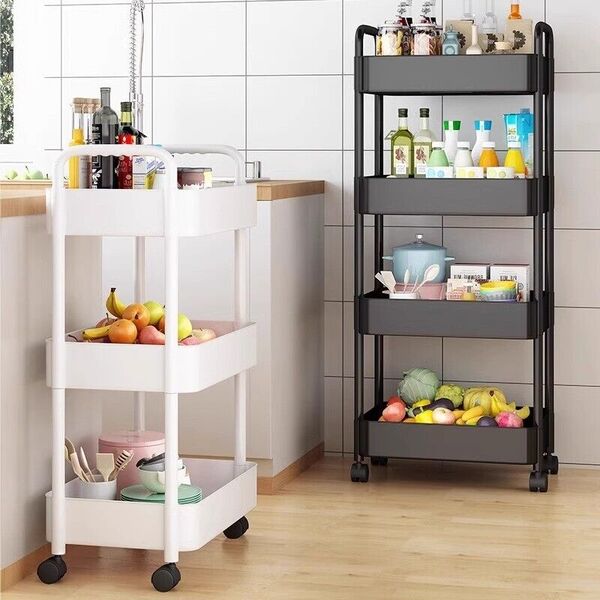 Metal Kitchen Bathroom Utility Rolling Cart Slim Mobile Trolley Storage Shelf