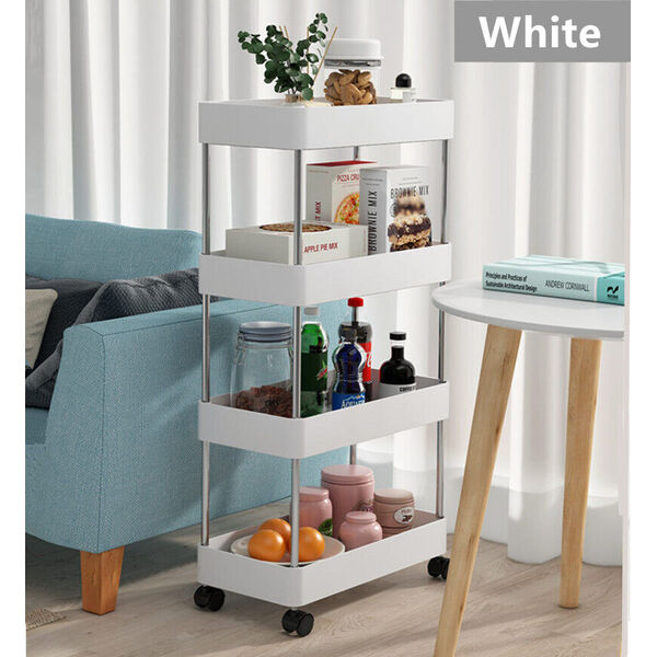 Kitchen Utility Trolley Slim Rolling Cart Bathroom Mobile Storage Shelf 3-4 Tier