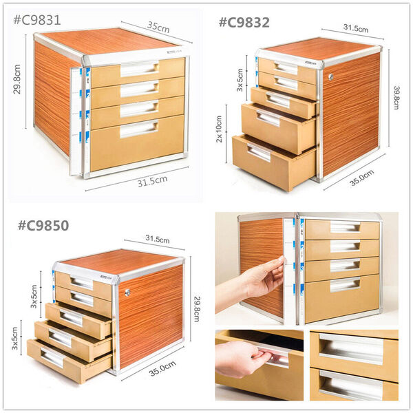 Deluxe Wood Veneer Aluminum Desktop Stationery Organizer A4 File Cabinet Drawer