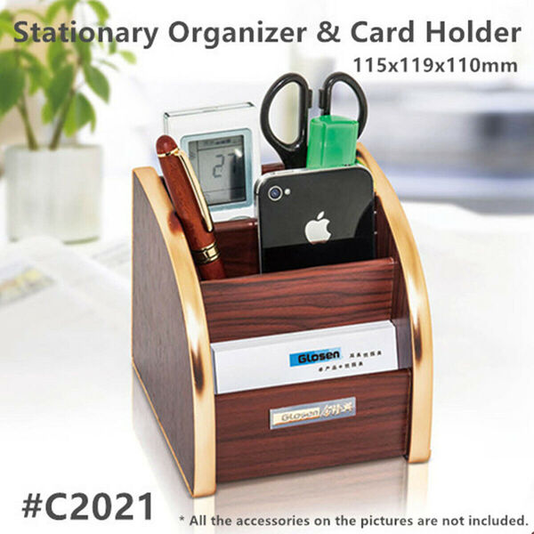 Home Office Wooden Multilayer Card Mobile Phone Stationery Pen Holder Organizer