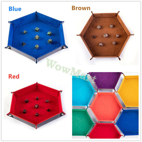 Casino Dice Game Hexagon Folding PU Leather Rolling Dice Tray &amp; Free 5 Dices