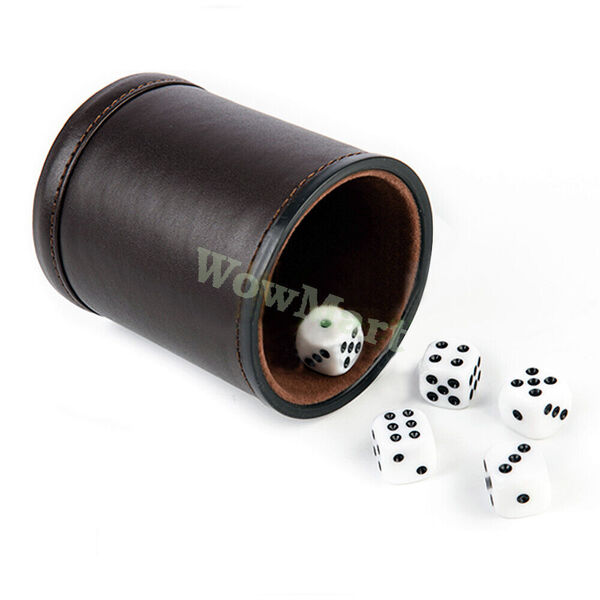 LUXURY Casino Gambling Dice Game Professional PU Leather Cup &amp; Free 5 Dices