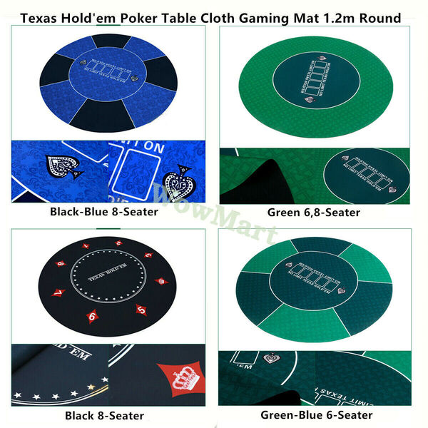 Deluxe 6-8 Player Layout Texas Hold&#39;em Rubber Poker Table Cloth Gaming Mat Round