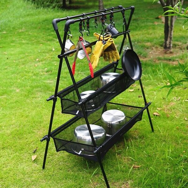 Hiking Camping Gear Clothes Cookware Drying Hanging Basket Rack Tripod Stand