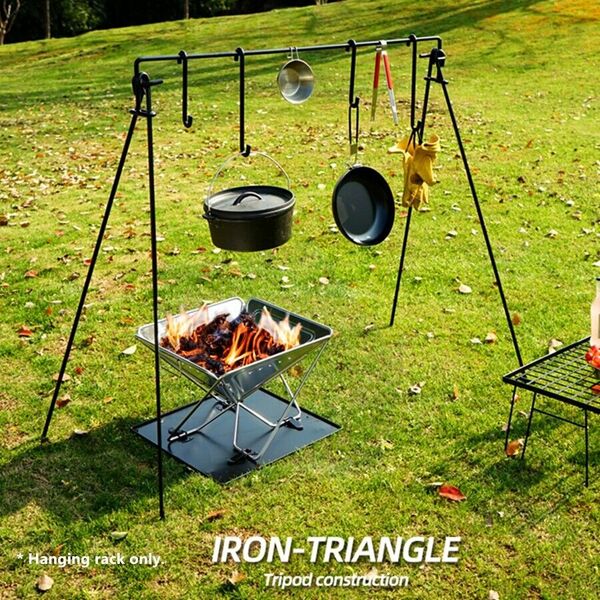 Camping Portable Cookware Hanging Rack Campfire Cooking Tripod Stand Grill Rack