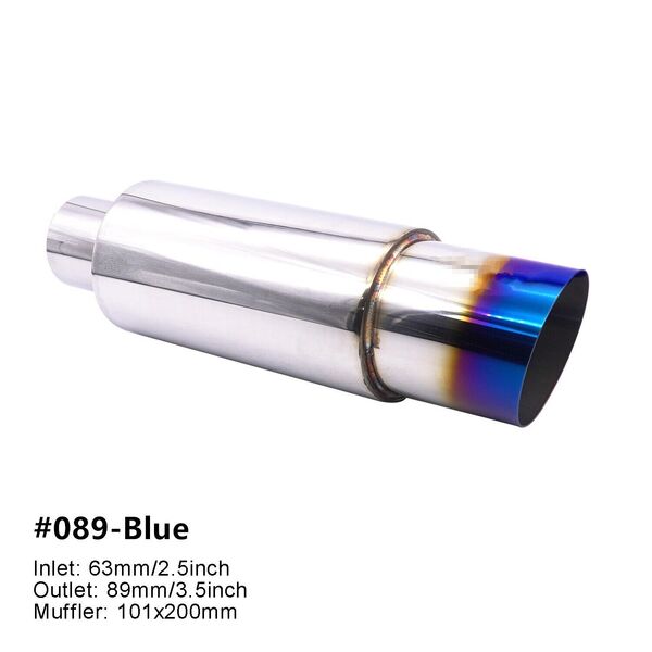 2.5&quot; Inlet 3.5&quot; Outlet Stainless Steel Exhaust Pipe Cannon Muffler Burnt Blue