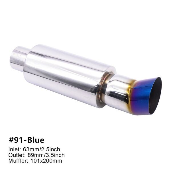 2.5&quot; Inlet 3.5&quot; Outlet Stainless Steel Exhaust Pipe Cannon Muffler Blue Tip