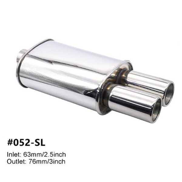 Stainless Steel Dual Outlet Exhaust Muffler Turbo Sound Oval Tailpipe 2.5&quot; Inlet