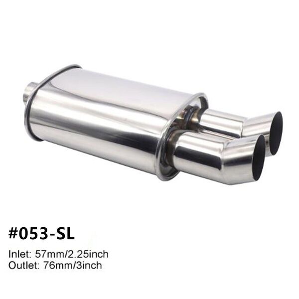 Stainless Steel Dual Outlet Exhaust Muffler Turbo Sound Oval Tailpipe 2.25 Inlet