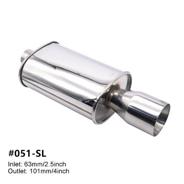 Stainless Steel 2.5&quot; Inlet Exhaust Muffler Turbo Sound Oval Tailpipe 4&#39;&#39; Outlet