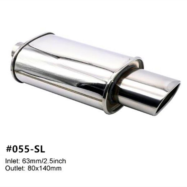 Universal Stainless Steel 2.5&quot; Inlet Exhaust Muffler Turbo Sound Oval Tailpipe