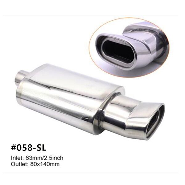 Universal Stainless Steel Exhaust Muffler Turbo Sound Oval Tailpipe 2.5&quot; Inlet