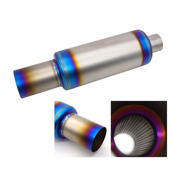 TOP 2.5&quot; Inlet 3.5&quot; Outlet Stainless Steel Exhaust Cannon Muffler Burnt Blue Tip