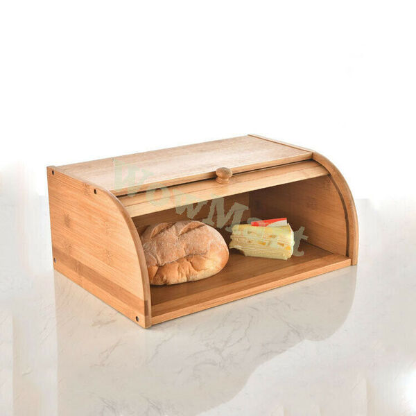 Bamboo Roll-top All-purpose Storage Kitchen Food Bread Box Bin Loaf Container