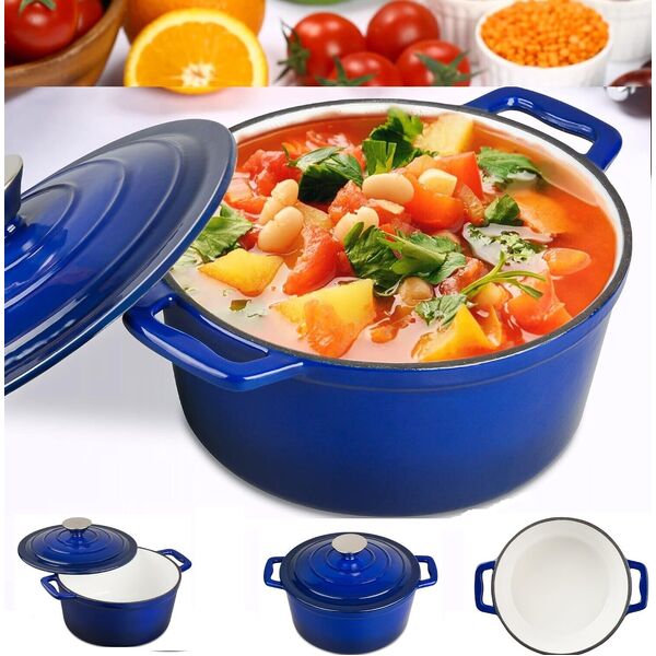 Cast Iron Non-Stick Enameled Dutch Oven Soup Stew Oven Cooking Casserole Pot Lid