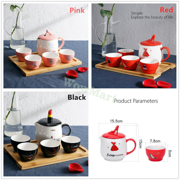 Home Decor Gift Cute Novelty Ceramic Porcelain 6pc Teapot Cup Tray Set 3-Choice