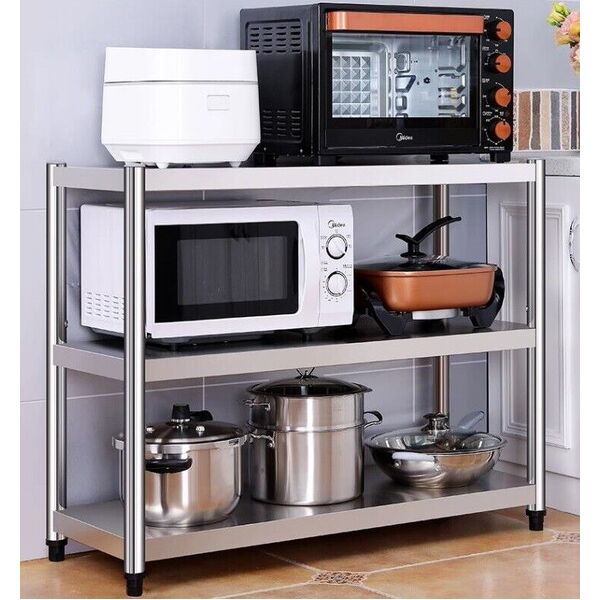 Stainless Steel Microwave Kitchen Storage Shelf Organizer Kitchen Island Cart