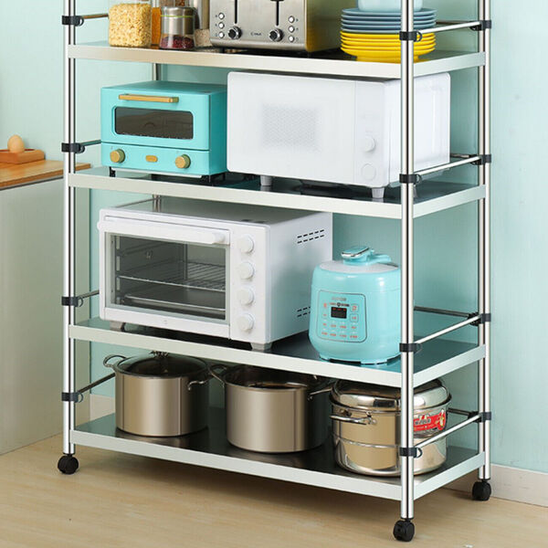 Stainless Steel Kitchen Island Cart Microwave Kitchen Storage Shelf Organizer