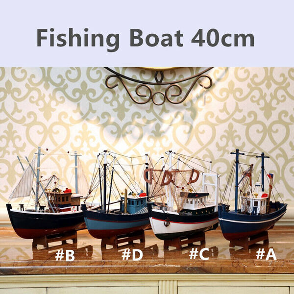 Gift Hobby Collection Vintage Retro 40cm Wooden Handmade Fishing Boat Model