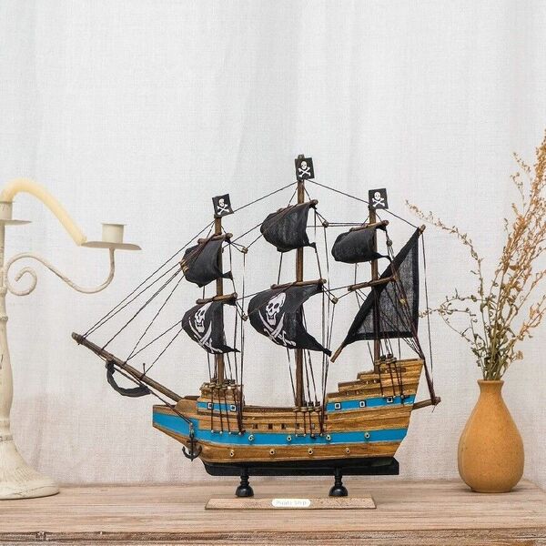 Wooden Pirate Ship Model Sailing Boat Marine Model Vintage Decor Collection 40cm