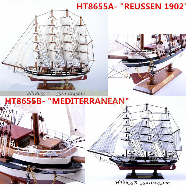 Hobby Collection Vintage Retro Wooden 55cm Sailing Ship Model HT8655A &amp; HT8655B