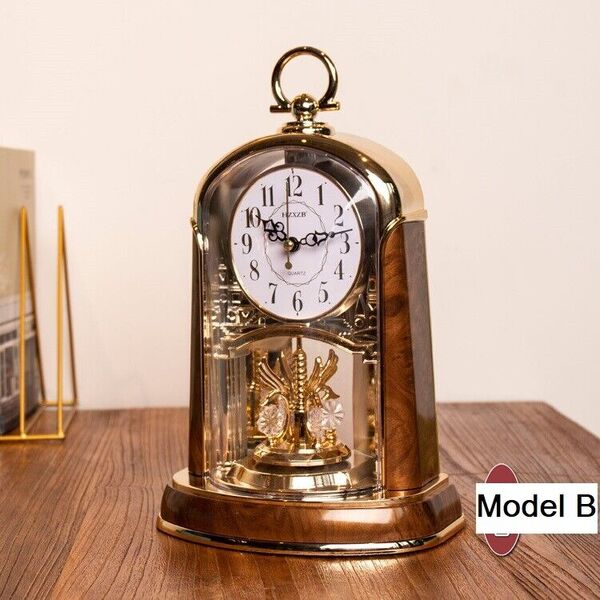 Desktop Rotating Pendulum Clock Euro Retro Home Decor Mantel Table Quartz Clock