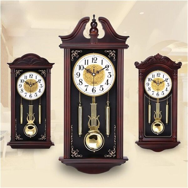 Home Decor Classic Style Wall Mounted Clock Retro Pendulum Quartz Chime Clock