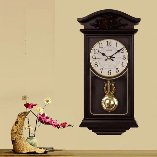 Home Decor Vintage Style Wall Mounted Chime Punctually Quartz Pendulum Clock