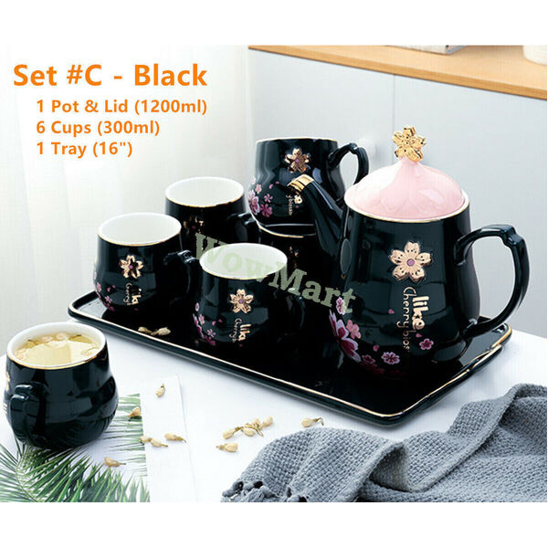 Fashion Fine Chinaware Porcelain Elegant 8pc Coffee Tea Pot Cup Tray Set #C