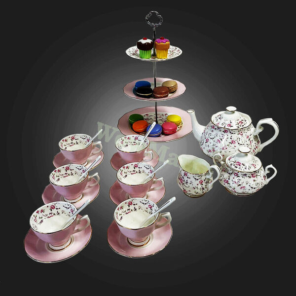 Elegant Fine Bone China Tea &amp; Hi-Tea Cake Plate Coffee Afternoon Tea Set 22pc #A