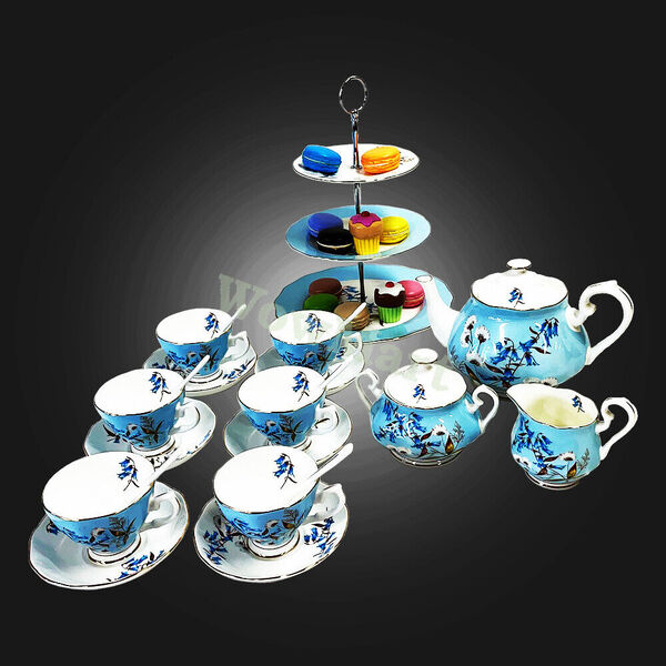 Elegant Fine Bone China Tea &amp; Hi-Tea Cake Plate Coffee Afternoon Tea Set 22pc #C