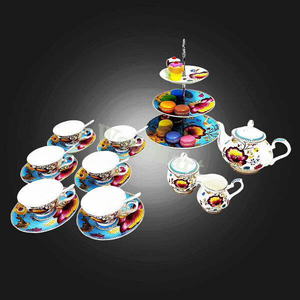 Elegant Fine Bone China Tea &amp; Hi-Tea Cake Plate Coffee Afternoon Tea Set 22pc #G