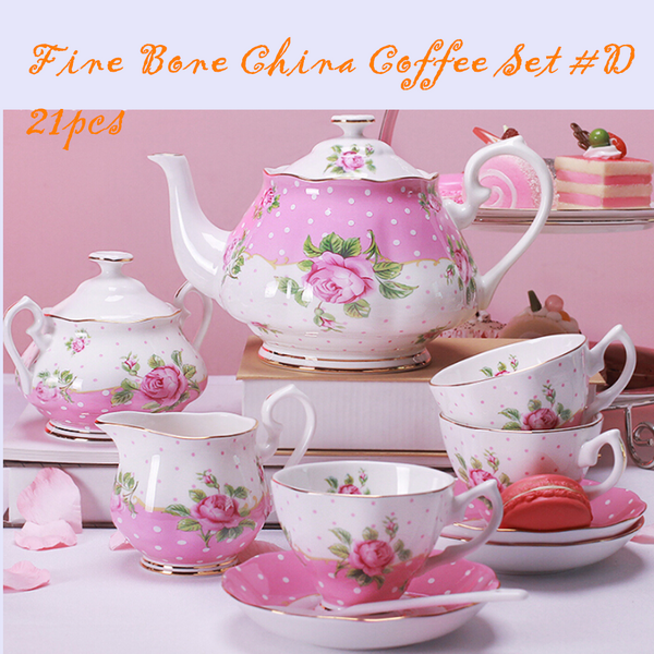 Elegant Fine Bone China Tea Set Coffee Afternoon High Tea Pot Cup Sauce Set 21pc