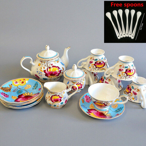 Elegant Fine Bone China Tea Set Coffee Afternoon High Tea Pot Cup Sauce Set 21pc