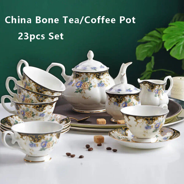 Elegant Fine Bone China Tea Set Coffee Afternoon High Tea Pot Cup Sauce Set 21pc