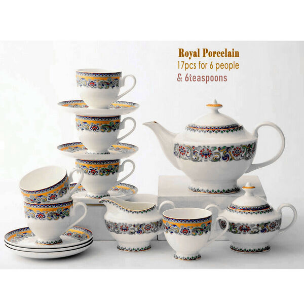 Elegant Fine Bone China Tea Set Coffee Afternoon High Tea Pot Cup Sauce Set 21pc