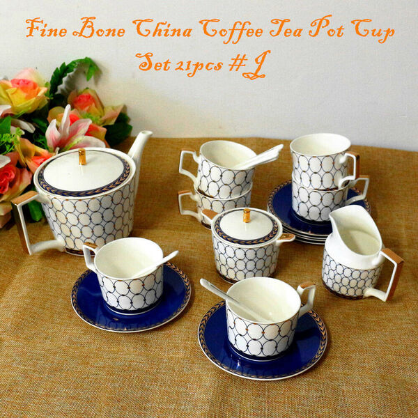 Elegant Fine Bone China Tea Set Coffee Afternoon High Tea Pot Cup Sauce Set 21pc