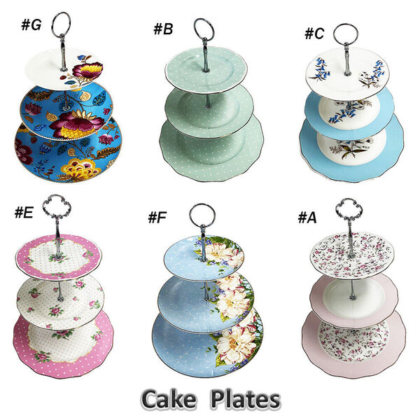 Elegant Fine Bone China  High Tea Stand Snack Cake Cupcake 3-Tier Serving Plate