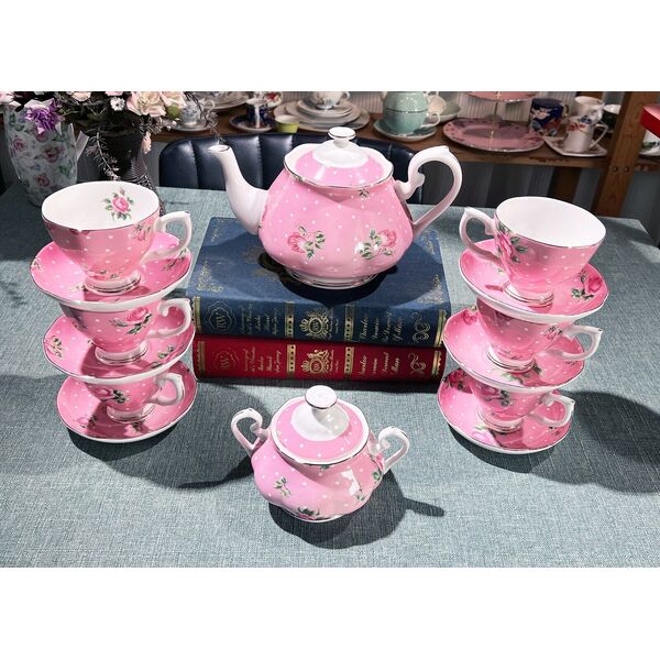 Elegant Fine Bone China Tea Set Coffee Afternoon High Tea Pot Cup Sauce Set 21pc