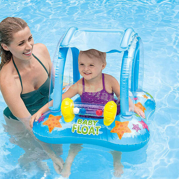 Intex Kid Inflatable Sunshade Swimming Pool Float Toddler Tube Raft  81x66cm