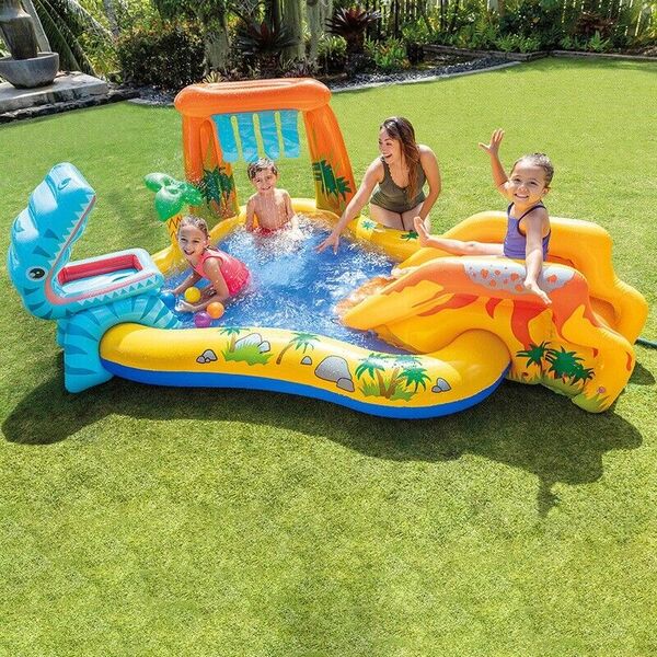 Kid Intex Dino Play Centre Inflatable Water Spray Slide Waterfall Splash Pool