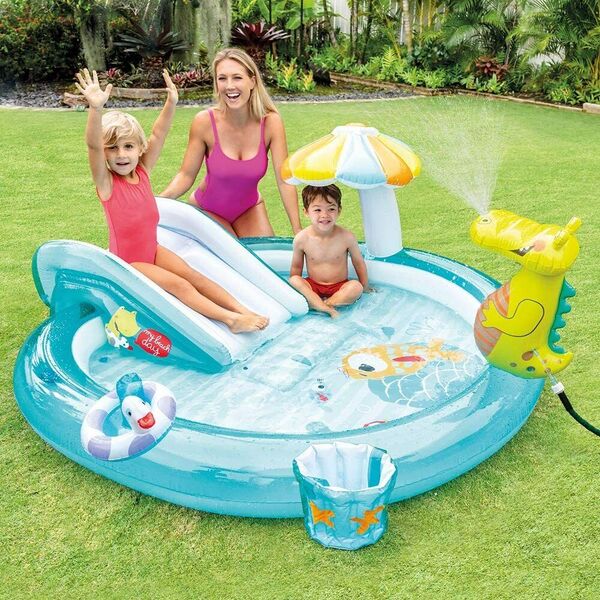 Intex Inflatable Gator Water Spray Swimming Pool Water Slide Play Center 201cm