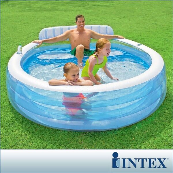 Intex Inflatable Kid Family Lounge Pool Headrest &amp; Seat Tub Spa 229x218x79 cm