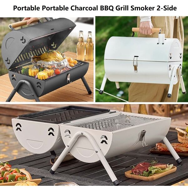 Portable Folding Charcoal BBQ Grill Double Sided Metal Camping Barbecue Smoker