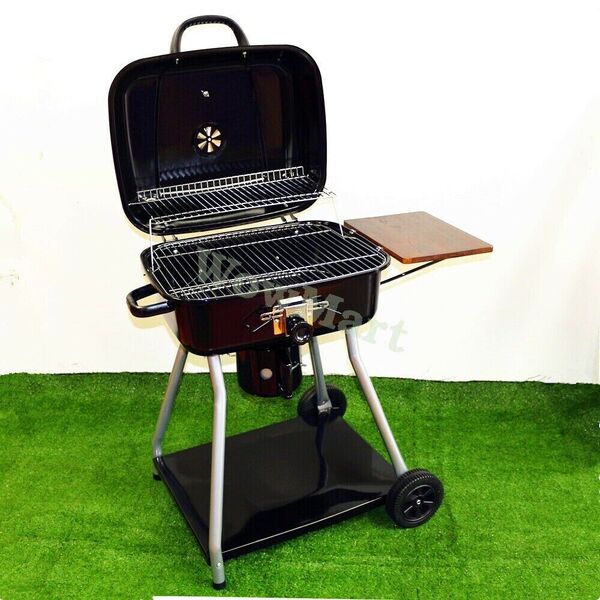 Luxurious Kettle Charcoal BBQ Grill Outdoor Wheel BBQ Smoker &amp; Hood, Side Shelf