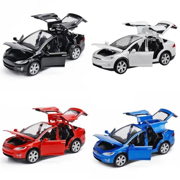 1:24 Alloy Diecast Tesla Model X Car Model Sound &amp; Light Pull Back Car Model Toy