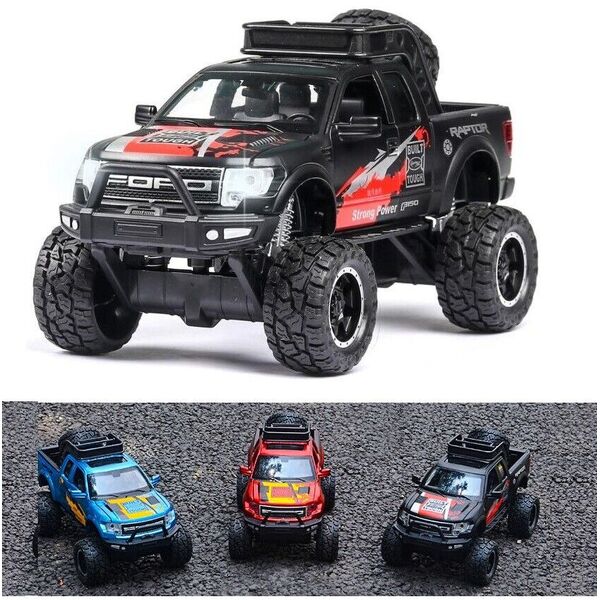 1:32 Diecast Ford F-150 Raptor Car Model Sound Light Pull Back Car Model Toy