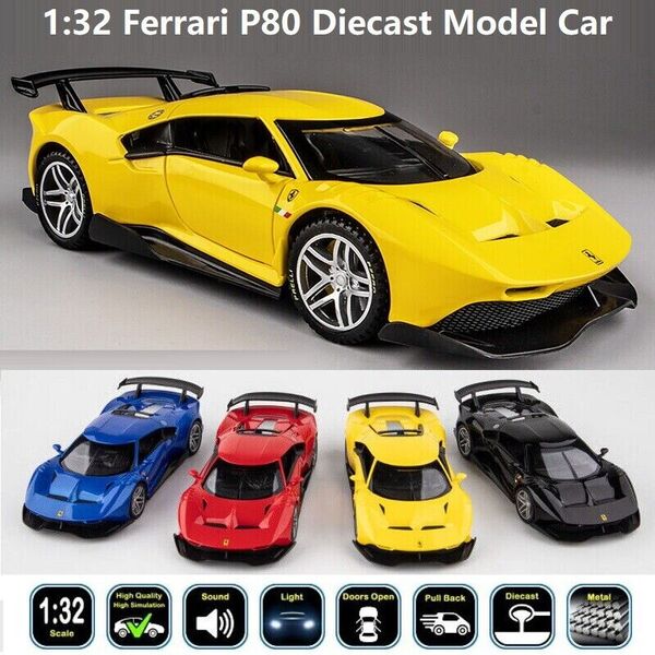 1:32 Alloy Ferrari P80C Super Sport Car Model &amp; Stand Sound Light Car Model Toy